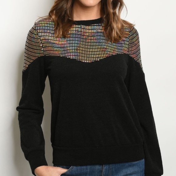 🆕Black with sequin sweater, made in USA - Picture 2 of 3